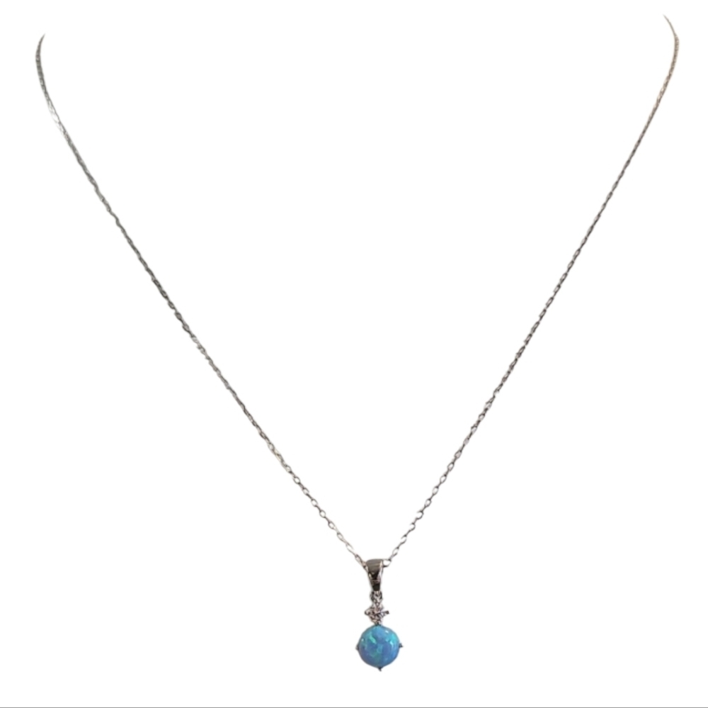 Blue Lab Opal Sterling Silver Pendant Necklace NIB